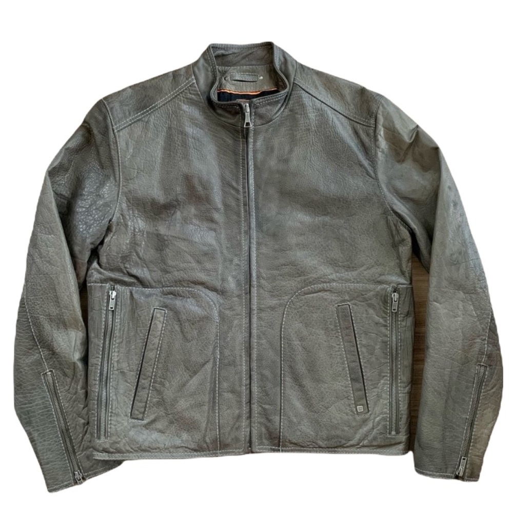 Wilsons Leather Green Leather Bomber Moto Jacket